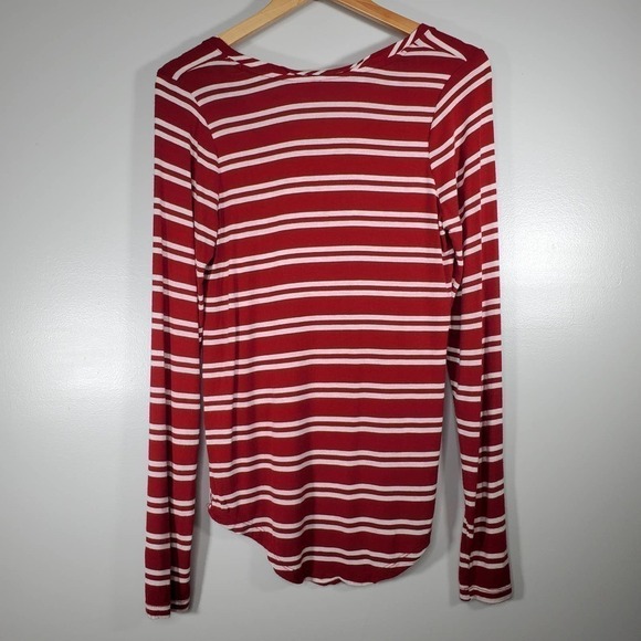 Poof! Striped V-Neck Long Sleeve Top Red White Size Large - Picture 4 of 7